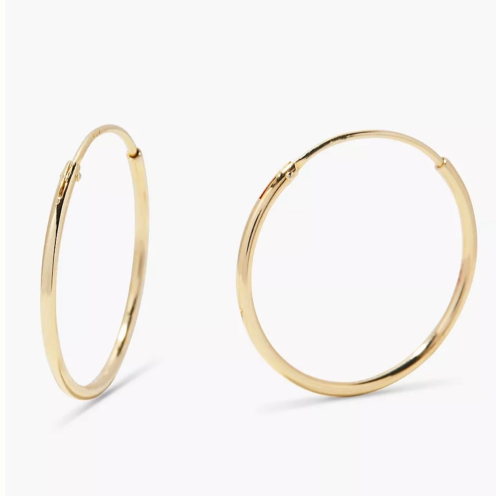 Anthropologie delicate Gilded Hoop Earrings Endless loop closure thin gold Hoops - Picture 2 of 4